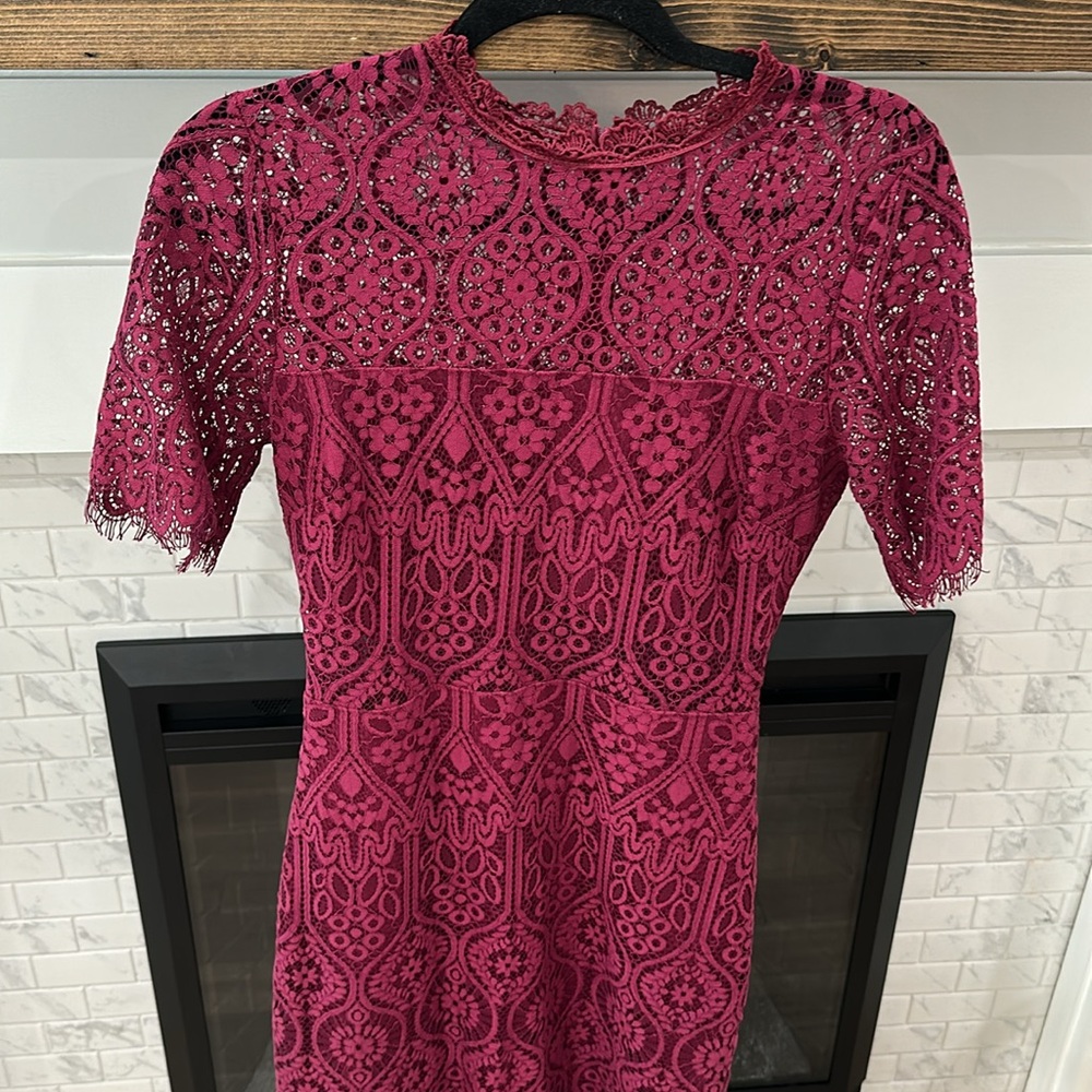 Lulus Remarkable Burgundy Sheer Lace Short Sleeve Dress 2 for $20 - Picture 3 of 4